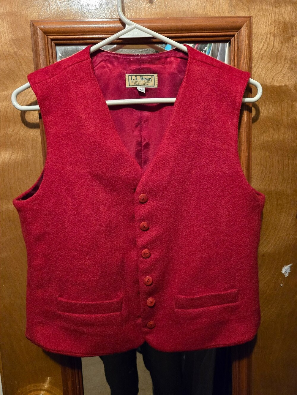 L.L. Bean Bright Red Wool Button Vest